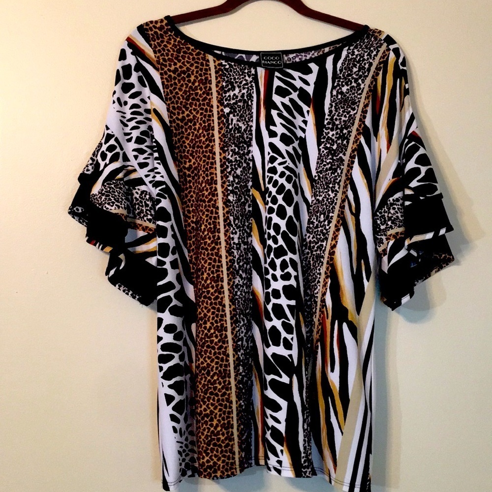Coco Bianco Animal Print Top - Black, White, Brown